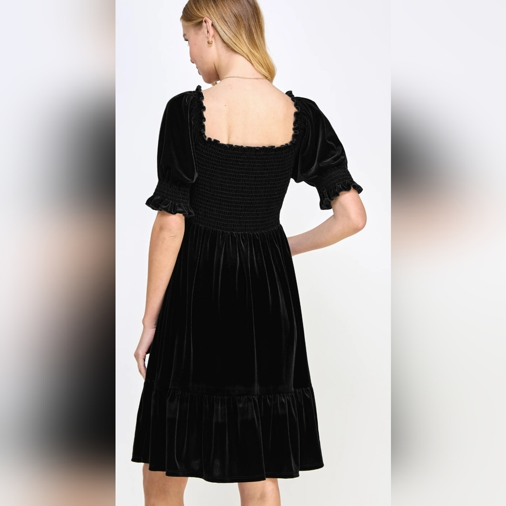 Baltic Born Vivaldi Dress Womens Sz Lrg Black Velvet Smocked Tiered Midi